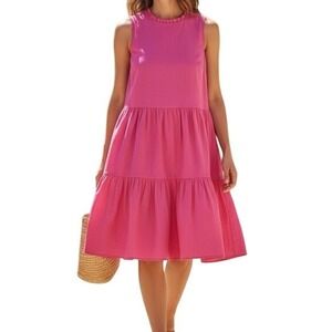 J.Crew Hot Pink Tiered Midi Dress Size 6 Preppy Coastal Grandma Barbiecore